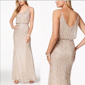 Adrianna Papell Gold Sequin Bridesmaid Gown